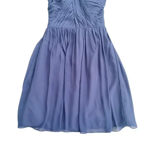 Bill Levkoff Chiffon Short Strapless Dress Sweetheart Neckline Navy 6 Bridesmaid - Picture 7 of 12